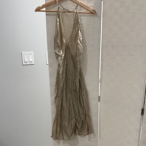 Victoria's Secret Gold Backless Silk Halter Dress Chemise Slip Small